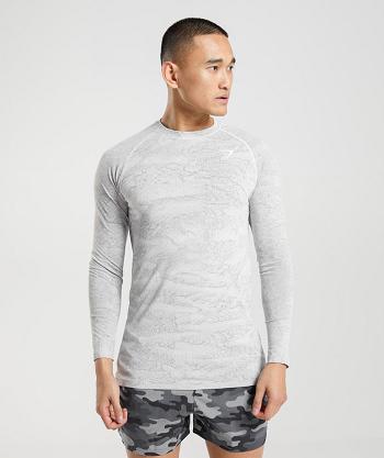 Long Sleeve Męskie Gymshark Geo Seamless Białe Głęboka Szare | PL 3690SGL